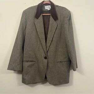 Vintage Fundamental Things Houndstooth Blazer women’s 16 sport coat wool preppy